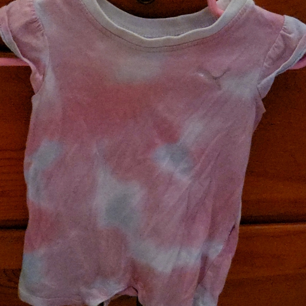Pink and white tyedye puma shorts onesie